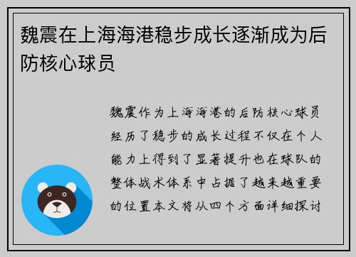 魏震在上海海港稳步成长逐渐成为后防核心球员